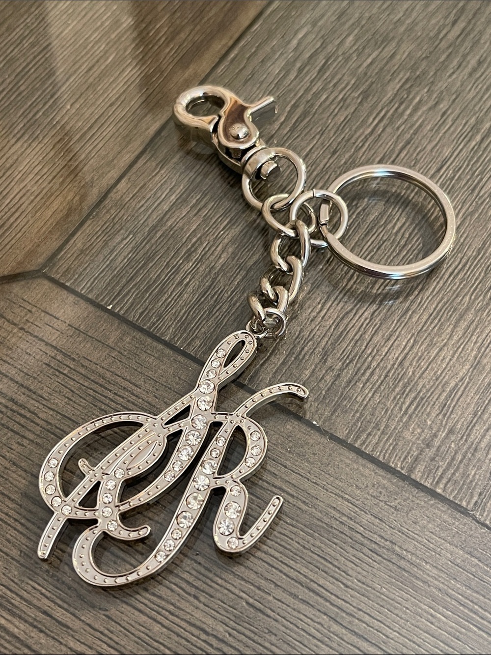 Sienna Ricchi "SR" initial Rhinestone Keychain - Bag Charm Monogram Silver-tone
